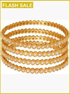 Kundan Bangle Bracelet Set of 4 Gold Tone Indian Bollywood Jewelry Women